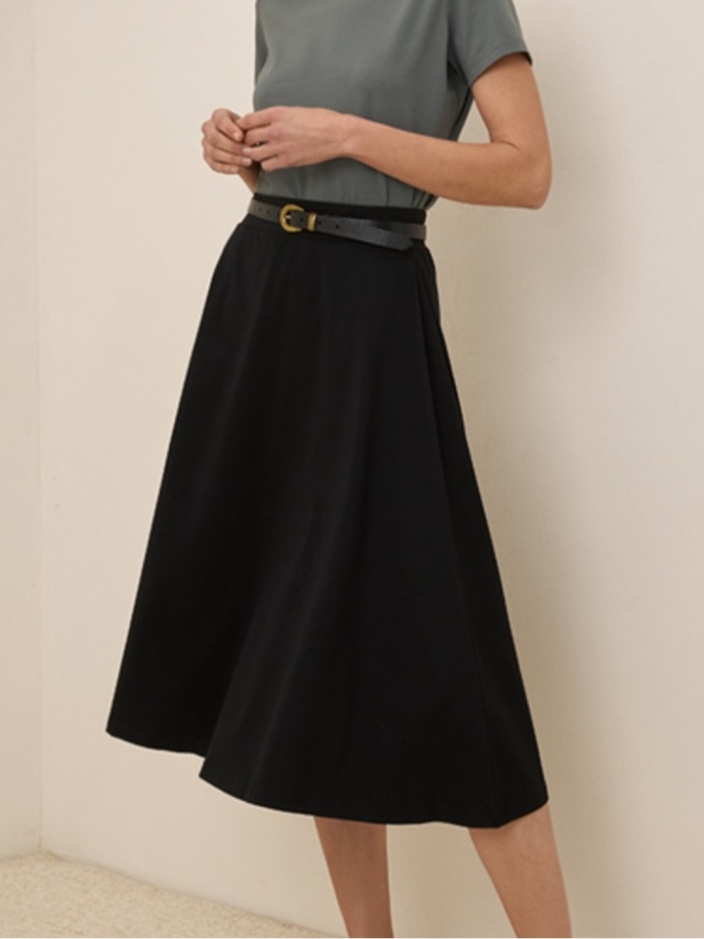 Pact Fit & Flare Black Organic Cotton Midi Skirt Stretchy New